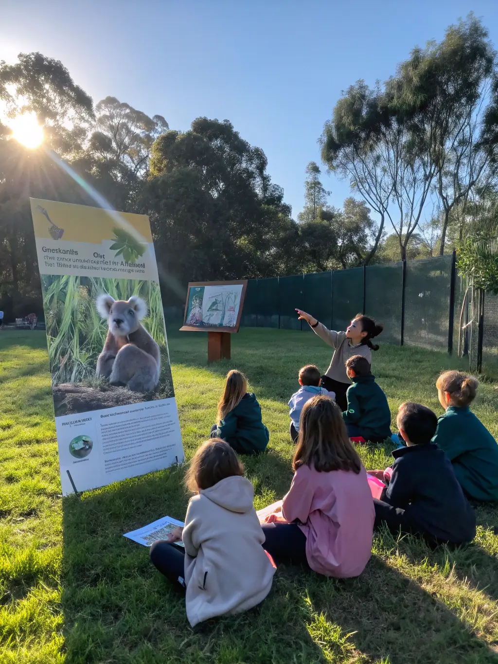 A photograph of a local school group participating in an educational workshop about wildlife and conservation, led by members of ASSOCIATION COMMUNALE DE CHASSE AGREEE DE CHAUDES-AIGUES.