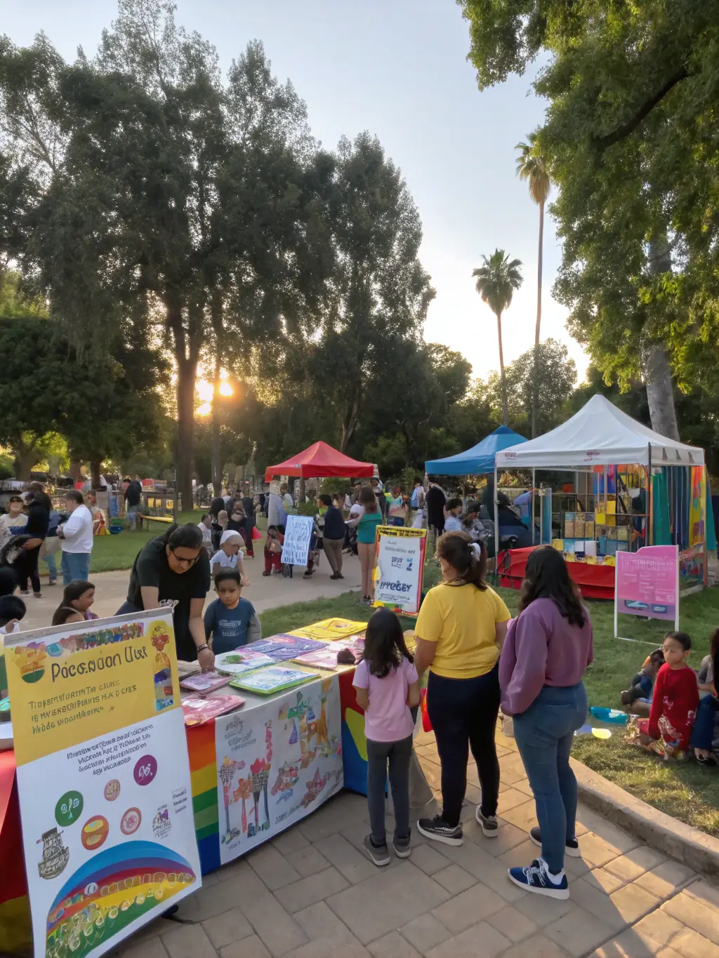 A photograph of a community event organized by ASSOCIATION COMMUNALE DE CHASSE AGREEE DE CHAUDES-AIGUES, featuring educational displays and activities for children.